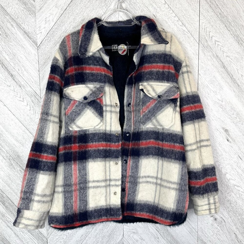 Vintage 70's Jacket Shacket Mens Size Medium Plaid Snap Front Retro Hipster - Picture 9 of 9
